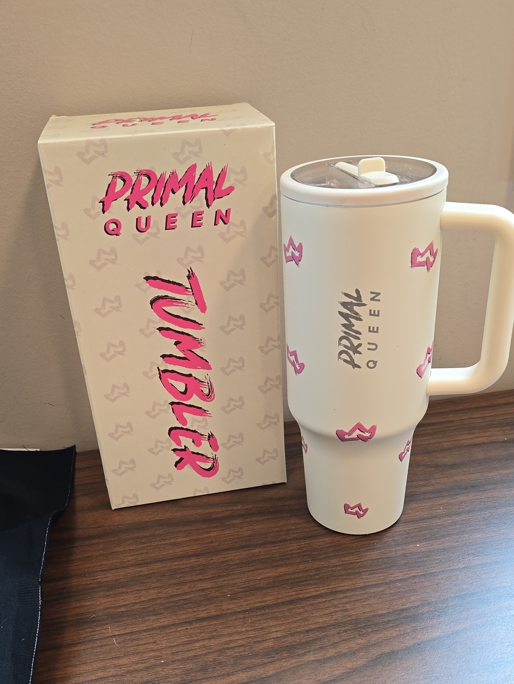 Cream & Pink Travel Tumbler with Handle